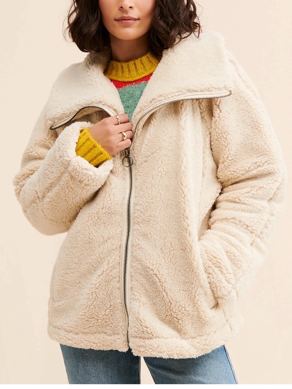 Free People Raya Cozy Cream Teddy Sherpa Jacket
